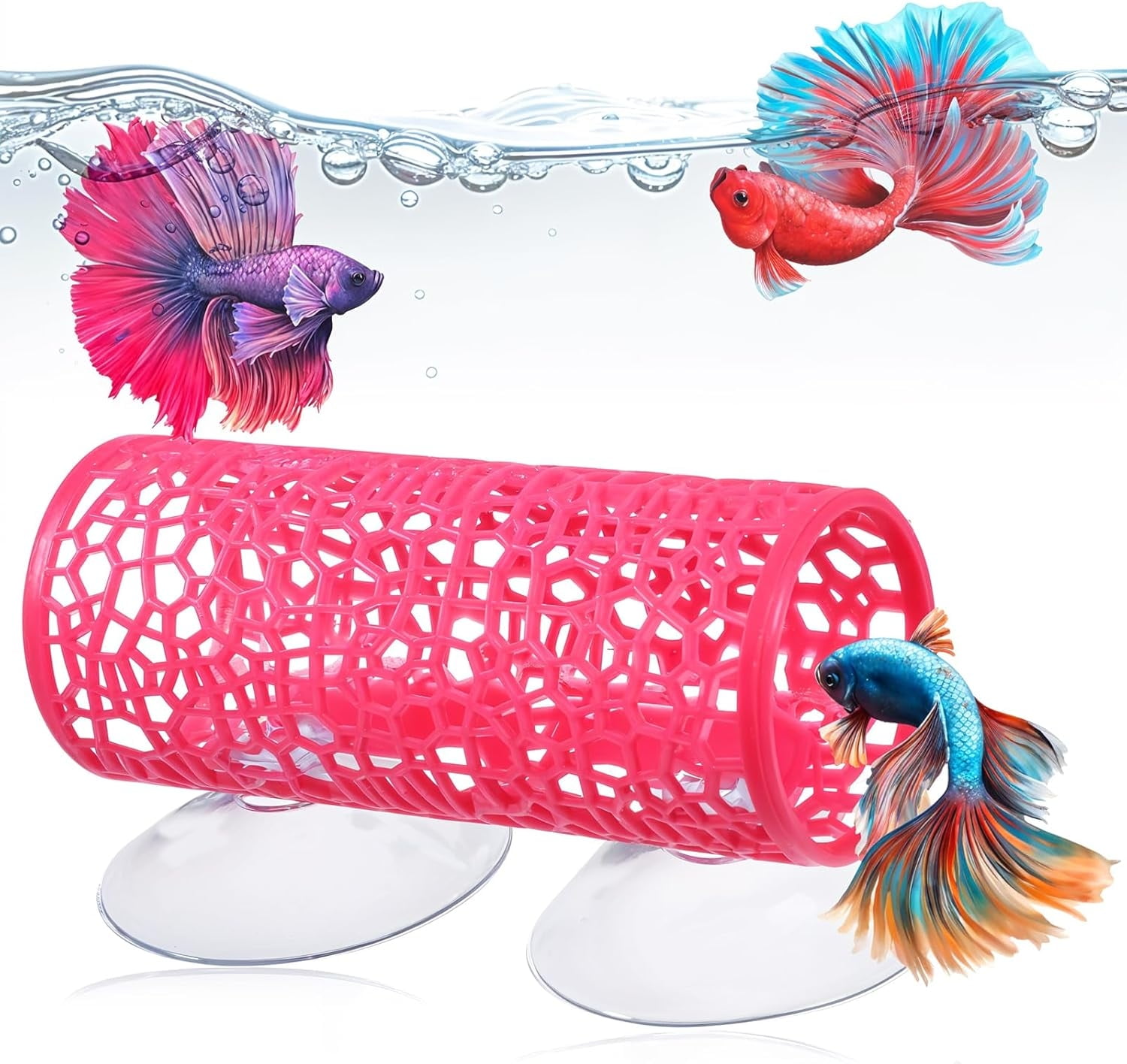 Betta Fish Tunnel & Hammock 2-Pack - Soft Edged Swim Tube With Suction Cups, Tank Accessories For Bettas, Shrimp, Crayfish-586212