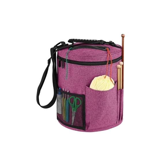 Rose Red Crochet Yarn Bag – Stylish Large Knitting Organizer Tote with Yarn Feed Holes, Pockets for Crochet Hooks & Accessories – Durable Oxford Yarn Storage for Crafters on the Go