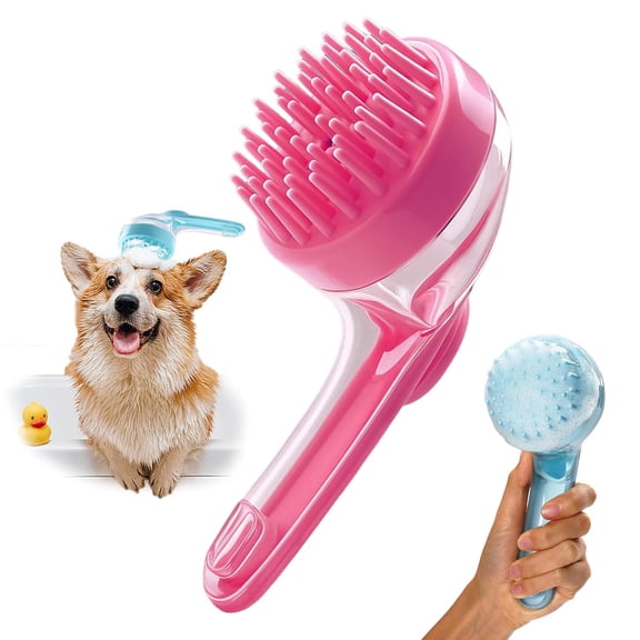 Rose Red Dog Bath Brush, 2025 New 2 in 1 Dog Shampoo Brush Bubble Maker, Soft Silicone Dogs Scrubber for Bathing with Soap Dispenser, Pet Grooming Massage Brushes for Washing Long Short Hair for Dogs