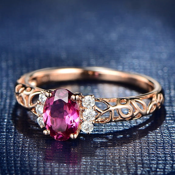 Rose Red Fancy Gems Hollow Ring Gold Plated Coppery Band With Inlaid Semi Precious Stones Geometric Euro Style