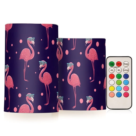 Rose Red Flamingo Flickering Flameless Candles Battery Operated with Remote Timer LED Pillar Candles Set of 2
