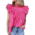 thumbnail image 1 of Rose Red Floral Blouse with Ruffled Sleeves - Whimsical and Feminine Design, 1 of 12