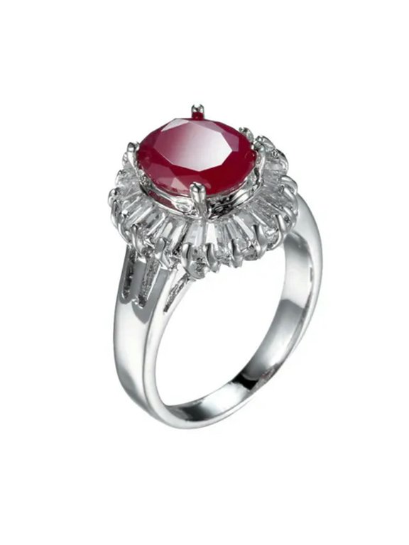 Rose Red Flower Rings for Women's 925 Silver Wedding Anniversary Ring Size 6-10