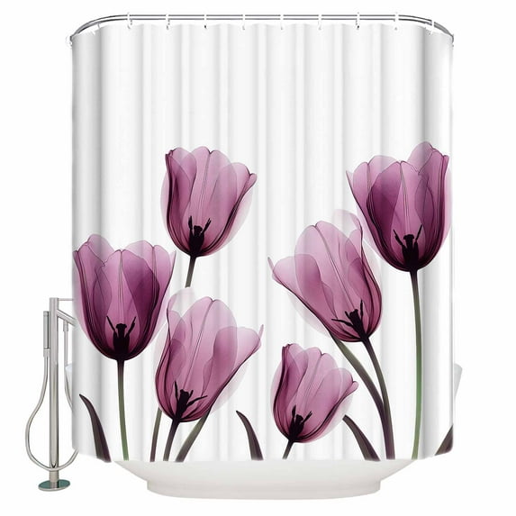 Rose Red Flower Shower Curtains for Bathroom Waterproof Fabric Bath Curtains Decor Bath Tub Curtain Vintage Tulip Spring Pastoral Floral Decorative Shower Curtain Sets with 12 Hooks, 72x72 Inch