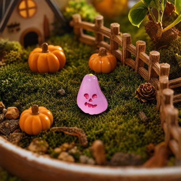 Rose Red Halloween Resin Mini Pumpkin Ghost Figurines, Spooky Translucent Miniature Desktop Decor for Car Dashboard and Tiered Tray Party Props