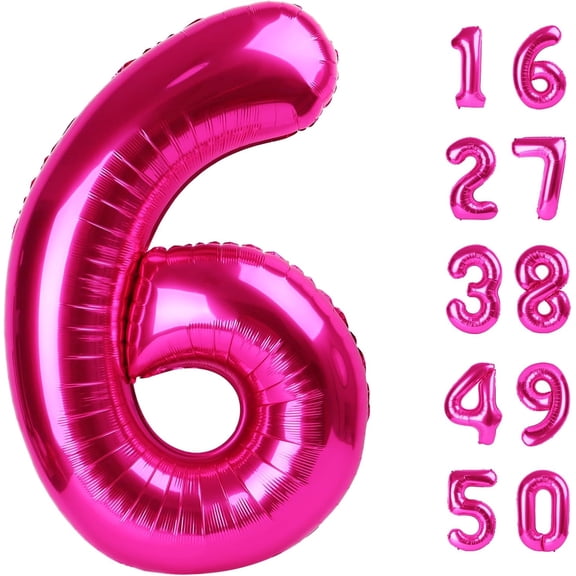 Rose Red Large 6 Number Balloons 40 Inch Big Foil Helium Hot Pink Number Balloons 6 Jumbo Happy 6 16 26 Mylar Birthday Party Decorations for Girl Anniversary Party Supplies