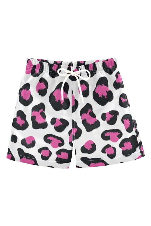 Rose Red Leopard Print Pattern Swim Trunks Quick Dry Beach Pool Board Shorts Lightweight Stylish Print Sizes 2T to XL