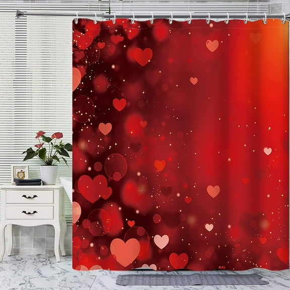 Rose Red Love Shower Curtain Happy Valentines Day Shower Curtain Romantic Red Love Heart Bokeh Shower Curtain for Bathroom 72W x 84L inch