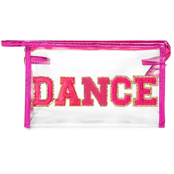 Belanttega DANCE Embroidery Makeup Bag with Zipper Transparent PVC Pouch Swimsuit Storage Bag, Cosmetics Organizer Portable for Travel (Rose Red)