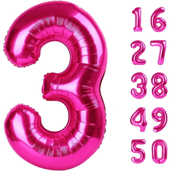 Rose Red Number 3 Birthday 40 Inch Balloons for Girls,Mylar 3 Hot Pink Balloon Number, Big Foil 3 & 1 Helium Number 13 31 Balloon for Women Birthday Party Decorations Anniversary Decor Supplies