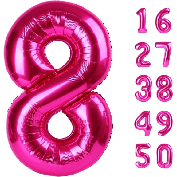 Rose Red Number 8 Balloon 40 Inch,Jumbo Giant Mylar Hot Pink Number 8,Big Large Foil Helium Number Balloons, Balloons for 18 28 80 Birthday Party Decorations Supplies Anniversary Celebration