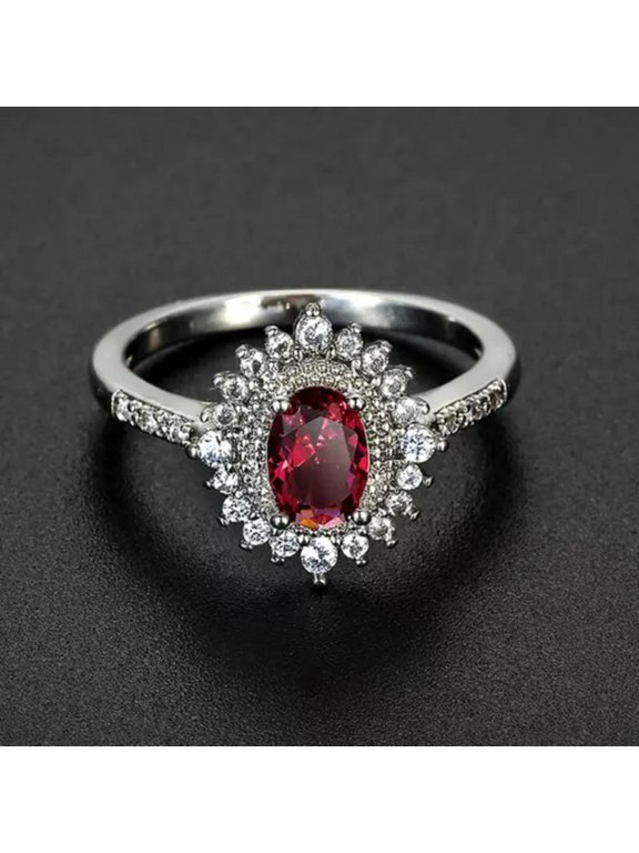 Rose Red Oval Cut Flower AAA Cz Ring Fashion Womens 925 Silver Jewelry Size 6-10