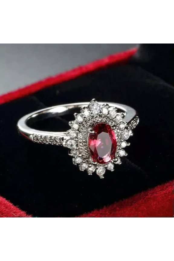 Rose Red Oval Cut Flower AAA Cz Ring Fashion Womens 925 Silver Jewelry Size 6-10