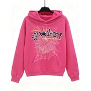 Rose Red Pink Autumn/Winter Y2K Streetwear Hip Hoodie With Spiderweb Print