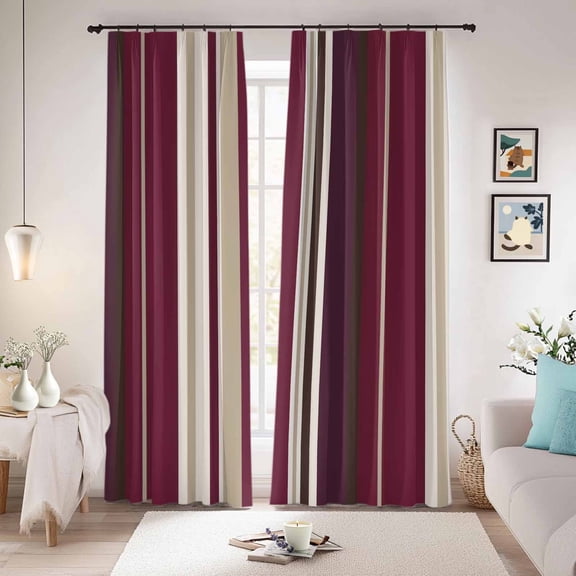 Rose Red Purple Stripes Blackout Curtains for Bedroom/Living Room, Pinch Pleated Black Out Curtains, Farmhouse Colorful Abstract Lines Room Darkening Window Drapes with Hooks 2 Panels, 59"x70"