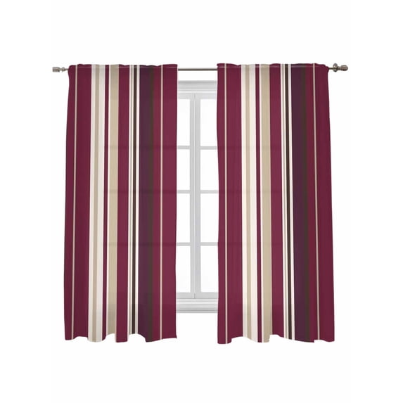 Rose Red Purple Stripes Curtains 72 Inch Length,Sheer Curtains for Bedroom Living Room Window Farmhouse Colorful Abstract Lines Rod Pocket Drapes Kitchen Curtains Small Half Window 52"x72" 2 Panels