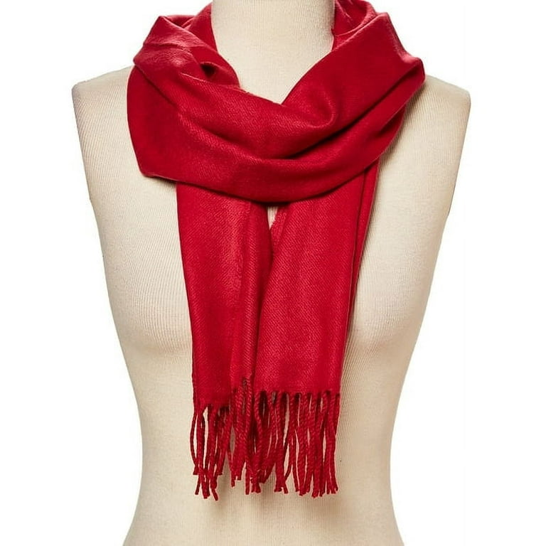 Rose Red Solid Scarfs for Women Fashion Warm Neck Womens Winter Scarves  Pashmina Silk Scarf Wrap with Fringes for Ladies by Oussum 