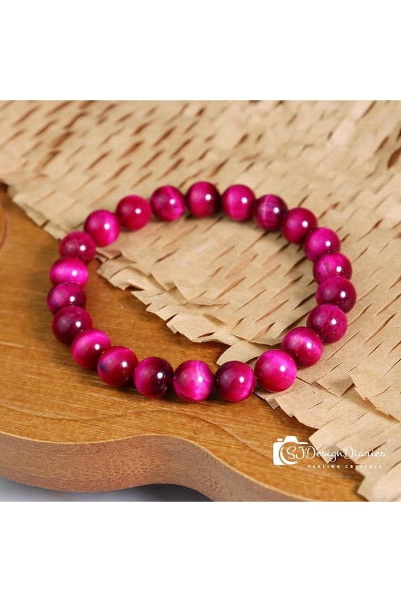 Rose Red Tiger Eye Bracelet: Unisex Courage Jewelry, Stretchy Fit 8mm Size Beads Bracelet