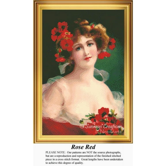 Rose Red, Vintage Counted Cross Stitch Pattern (Pattern Only, You Provide the Floss and Fabric)