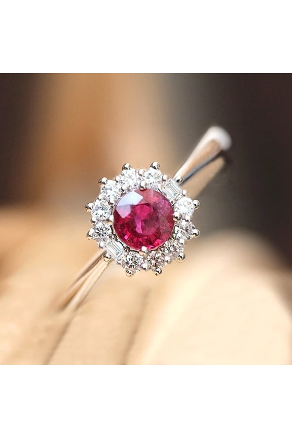 Rose Red Zircon Stone Rings For Women Vintage Silver Color Promise Love Ring Luxury Jewelry