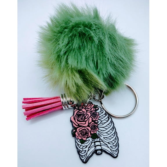 Rose Ribs Acrylic Keychain With Fur And Tassel. charm