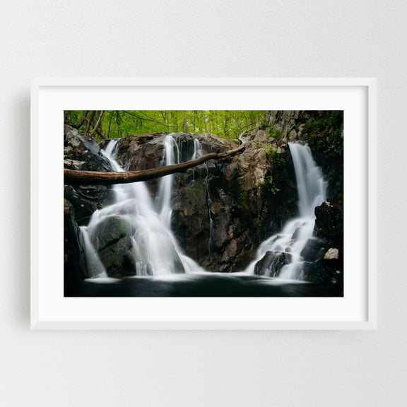 Rose River Falls - Virginia Photography Waterfall Nature Forest Scenic Landscape Rustic Autumn White Framed Wall Art Print 5 x 7 inches