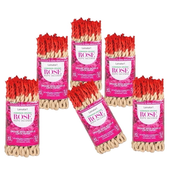 Rose Rope Incense Set of 6 Bundles, 45 Ropes per Bundle, 3.5 Inches Long Natural Herbs, Rose Oil & Lokta Paper Incense Natural Aromatherapy & Meditation Fragrance from Nepal