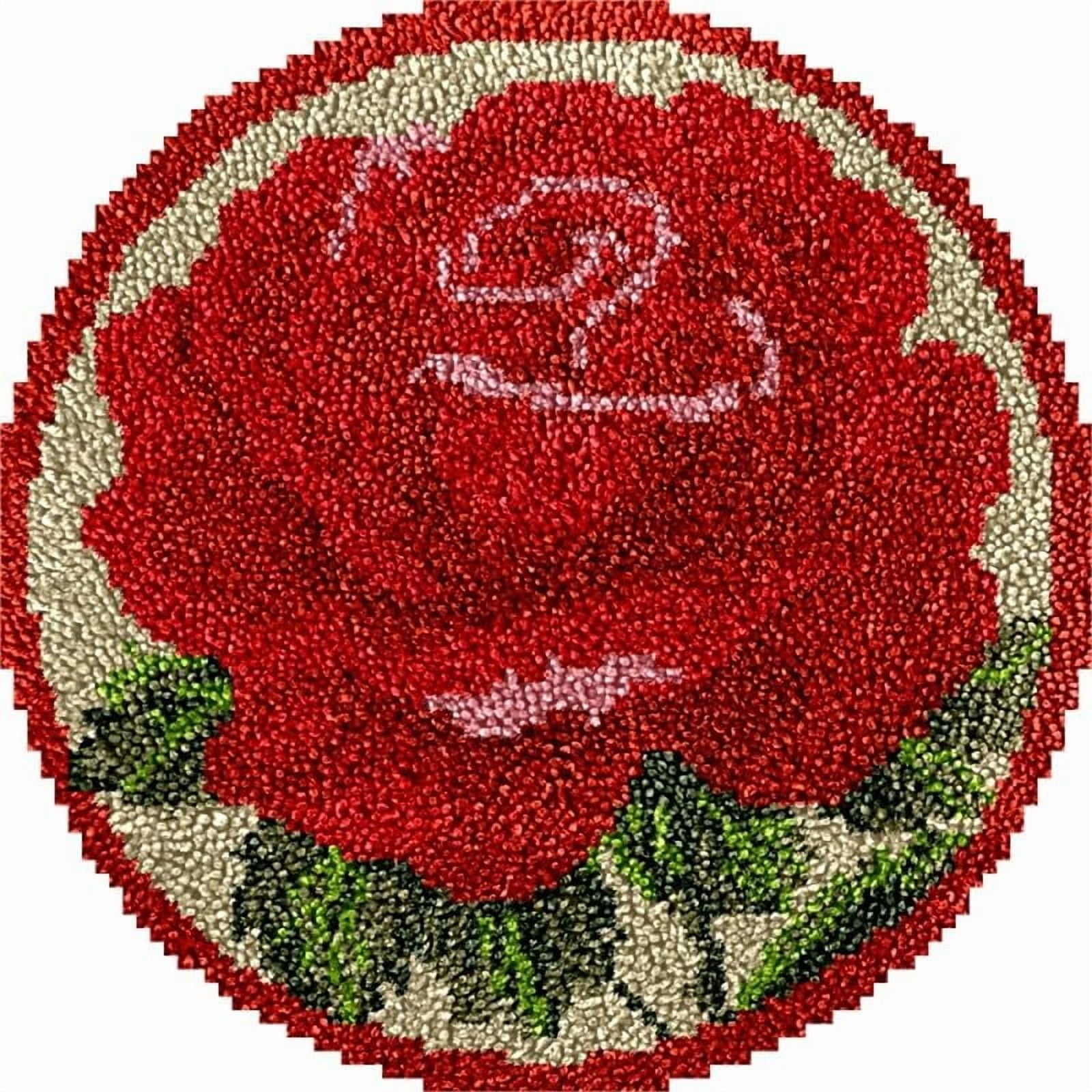 Rose Round Shape Latch Hook Rug Kits Set for Starter Crochet Hook Cushion Mat Sofa Seat Cushion Crocheting Kits with Preprinted Canvas Crochet Yarn Kits 50X50cm (ui154)