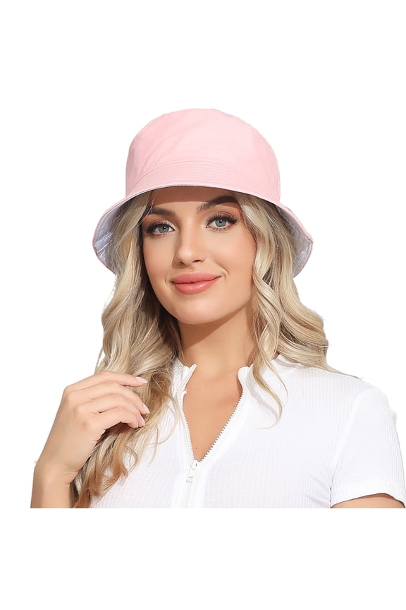 Rose Round Women’s Bucket Hat Sun Hat Summer Travel Outdoor Hats Reversible Double Sides Wear for Fishing Hiking White & Pink