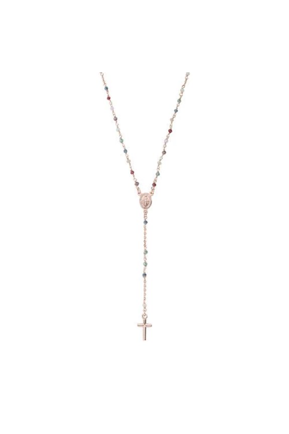 Rose SS Rosary Classic necklace multicolor paste crystals 18-inch