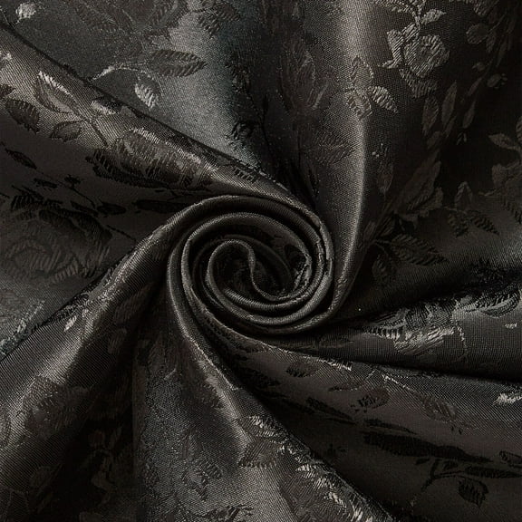 Rose Satin Jacquard Fabric - Black Polyester Double-Sided Floral 59/60" By The Yard