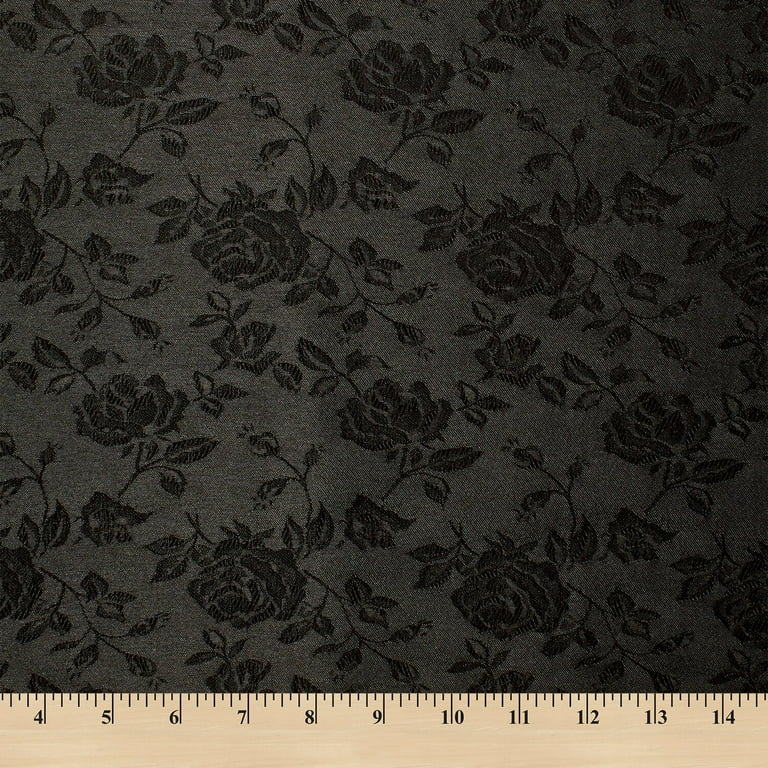Rose Satin Jacquard Fabric - Black Polyester Double-Sided Floral 59/60 By  The Yard 