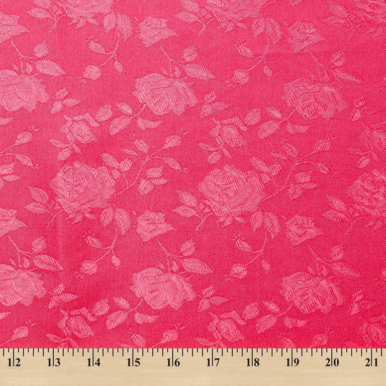 Rose Satin Jacquard Fabric - Fuchsia Polyester Double-Sided Floral 59/60  By The Yard