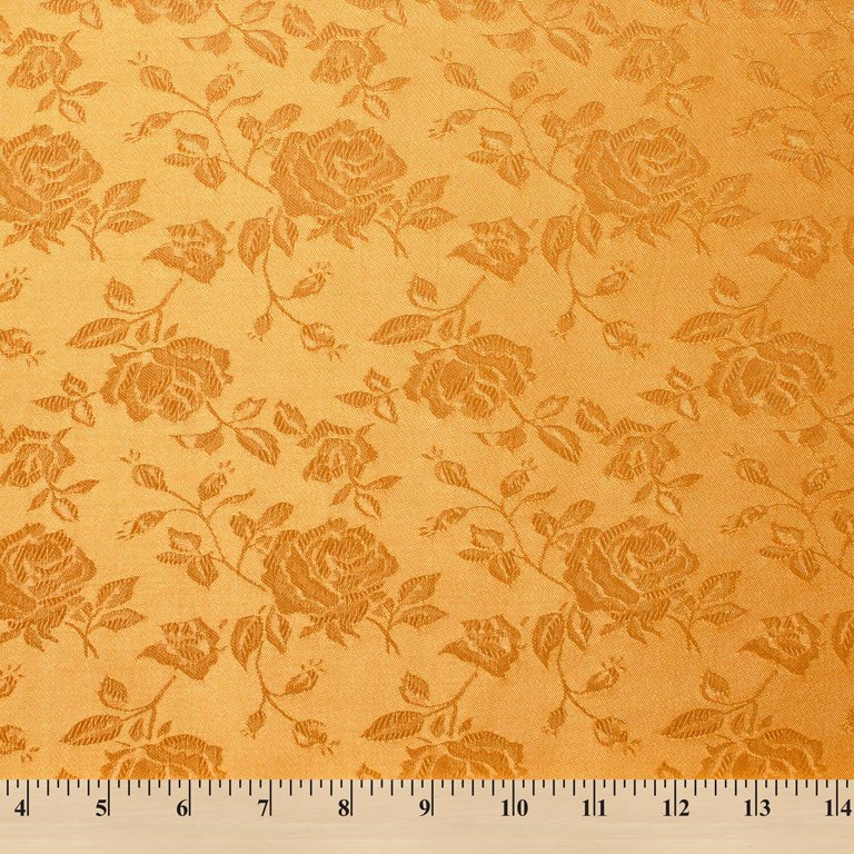 Rose Satin Jacquard Fabric - Gold Polyester Double-Sided Floral 59/60 By  The Yard