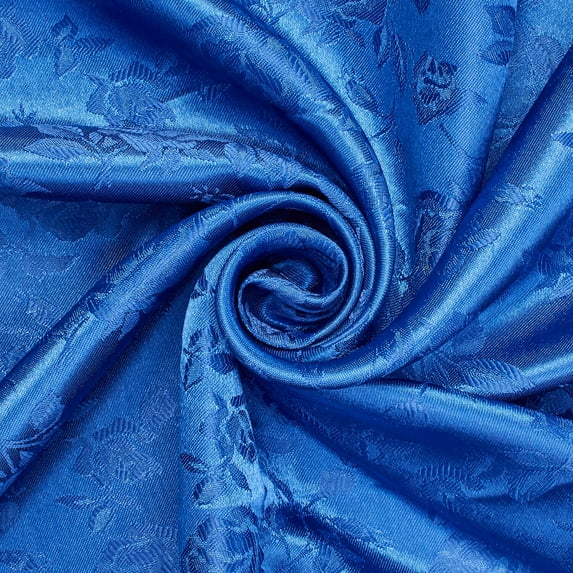 Rose Satin Jacquard Fabric - Royal Blue Polyester Double-Sided Floral 59/60" by The Yard