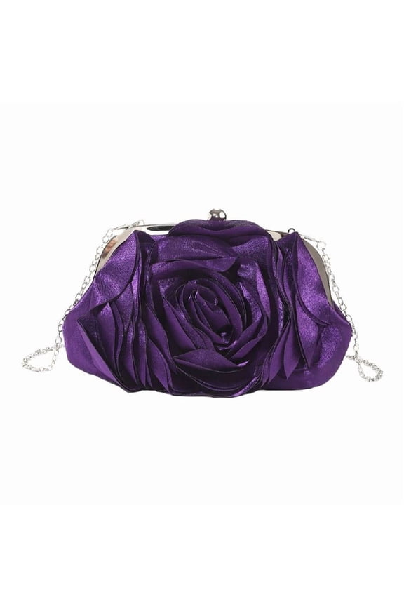 Rose Satins Crossbody Clutch Bag with Chain for Elegant Wedding Celebration
