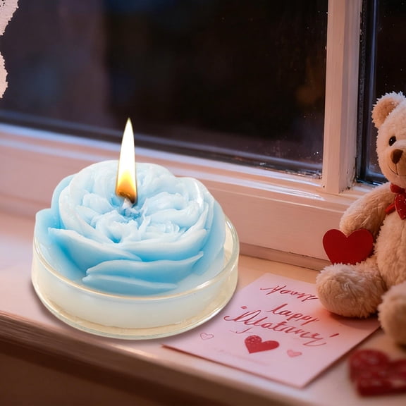 Rose Scented Candle,Aromatic Decorative Peony Candle for Valentine's Day,Romantic Birthday or Party Ambiance Enhancer,Soft Color Aromatherapy Candle for Home,Bedroom,Relaxation-Blue