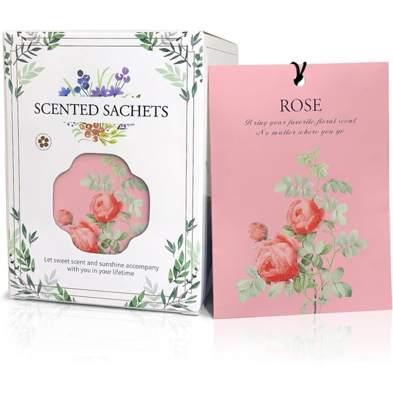 Rose Scented Sachet Bags - 12 Pack Drawer & Closet Freshener, Long Lasting Odor Eliminator for Wardrobes, Cars & Storage, Home Fragrance Air Freshener Sachets