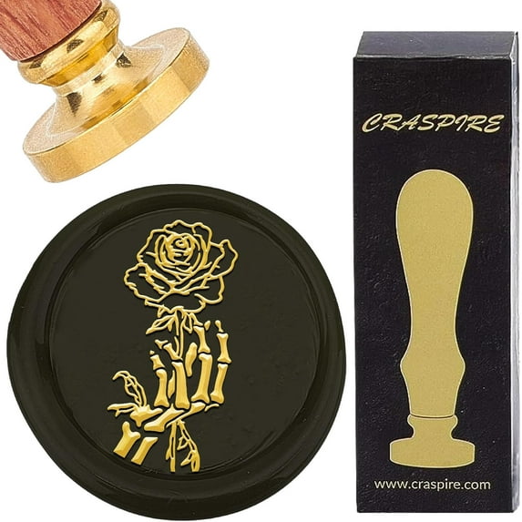 Rose Sealing Wax Stamp Wax Seal Stamps 25mm Retro Vintage Removable Golden Brass Stamp Head with Rosewood Handle for Wedding Invitations Cards Envelopes Wrapping Bottle Decor