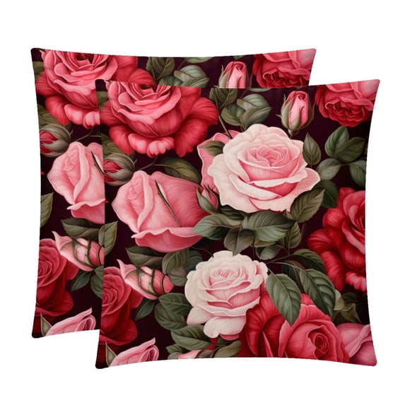 Rose Set - Decorative Pillows Covers, Velvet Throw Pillow Cases with Unique Patterns for Home Decor, 16x16, 18x18, 20x20 Inches, 2 Pack - Great for Various Occasions.