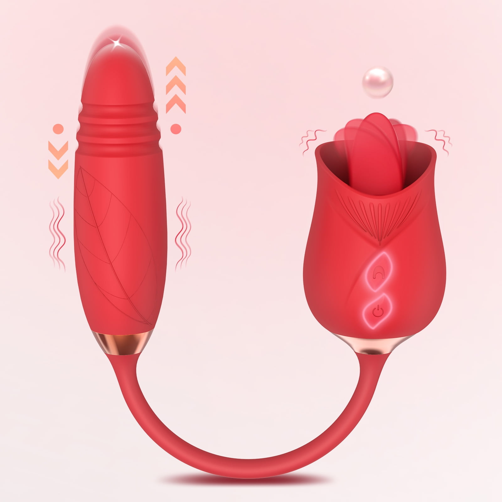 Rose Sex Toys for Women - 2 in 1 Adult Rose Sex Stimulator Vibrator Dildo for Nipple G Spot, Butt Plug for Woman Couples Pleasure(Red) pic