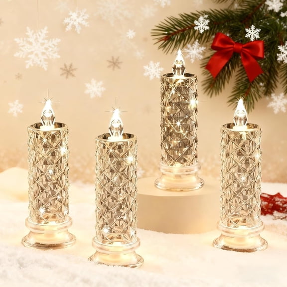 Rose Shadow LED Flameless Candles 4PCS Crystal Rose Projection Candles, Battery Operated Romantic Candles with Rose Patterns for Valentine's Wedding Anniversary Home Decor