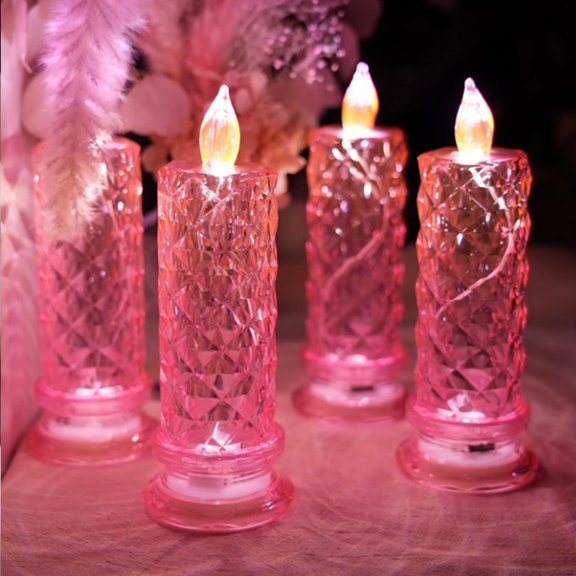 Rose Shadow LED Flameless Candles, 4PCS Romantic Battery Operated Candles Led Pillar Candles for Valentines Romantic Propose Anniversary Wedding Decorations(Pink, D 2.5" x H 7.2")