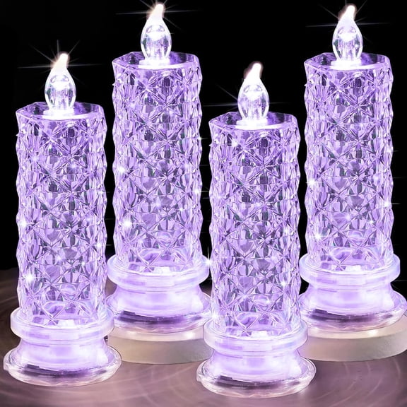 Rose Shadow LED Flameless Candles, 4PCS Romantic Battery Operated Candles Led Pillar Candles for Valentines Anniversary Wedding Christmas Decorations