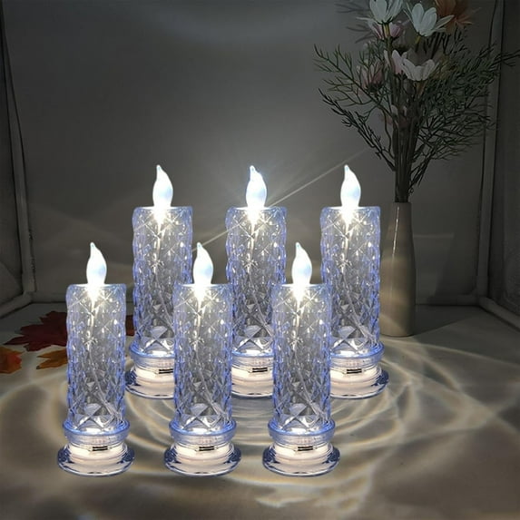 Rose Shadow LED Flameless Candles, Romantic Battery-Operated Flickering Pillar Candles for Valentine's, Anniversary, Wedding & Christmas Decorations(Blue,6pcs)