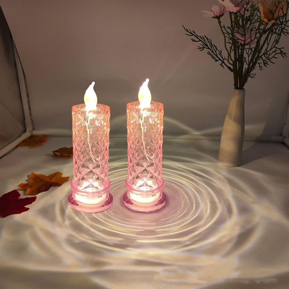 Rose Shadow LED Flameless Candles, Romantic Battery-Operated Flickering Pillar Candles for Valentine's, Anniversary, Wedding & Christmas Decorations(Pink,2pcs)