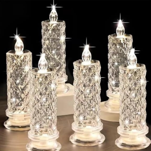 Rose Shadow Led Flameless Candles, Flameless Romantic Battery Operated Candle Led, Flameless Votive Pillar Candles, for Valentine Wedding Ramadan Christmas Decorations (6Pcs, Large)
