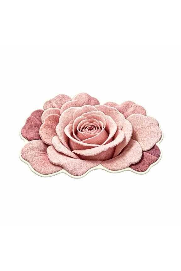 Rose Shape Rug Flower Carpet, Non Slip Machine Washable Accent Mat for Kitchen Bathroom Bedroom Entryway Floral Home Decor 16*24 In Pink