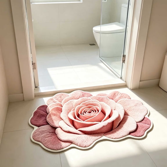Rose Shaped Diatomite Mat, Quick Dry Absorbent Bath Rug, Anti Slip Floor Pad, Soft Dirt Proof Decor for Bathroom Entryway Shower Space