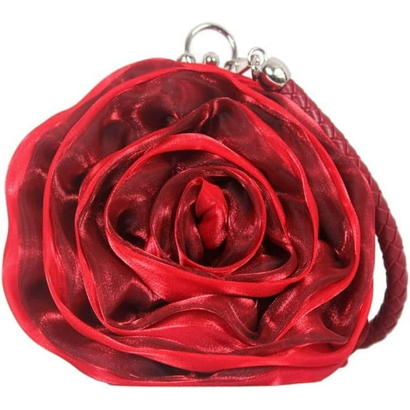 Rose Shaped Evening Bag Soft Satin Clutch Purse Floral Wristlet Handbag for Women Wedding Party Purse